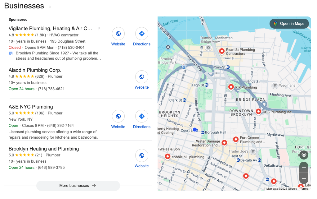 Maps sections sample plumber search